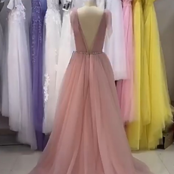 Open Back Tulle Long Evening Dresses Train - Picture 4 of 6